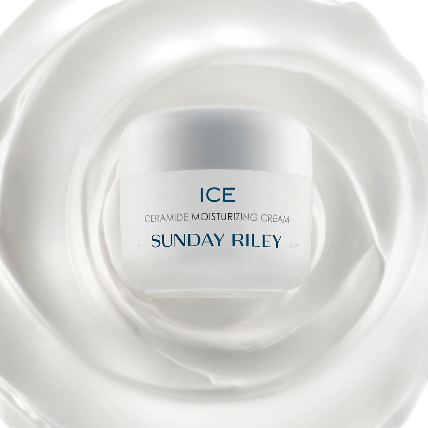 Ice Ceramide Moisturizing Cream with swirled cream textured backdrop