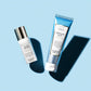 Good Genes and Ceramic Slip bottles lay over light blue background with shadow