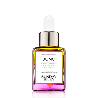 35 ml Juno Superfood face oil, yellow to pink gradient glass bottle